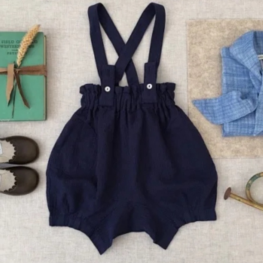 Navy Blue Kids Suspender Shorts